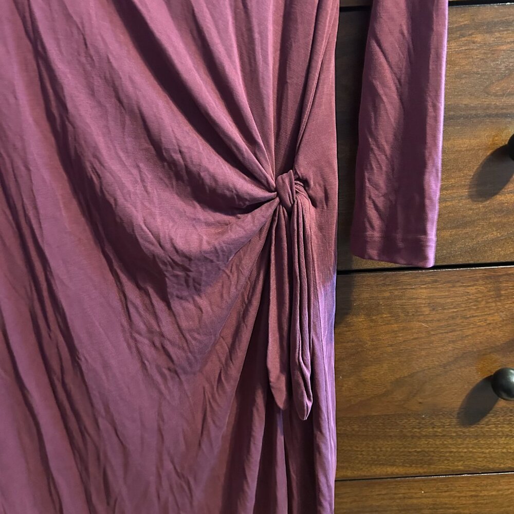Lucky Brand Burgundy V-Neck Side Tie Midi Dress - Size S - Picture 5 of 9